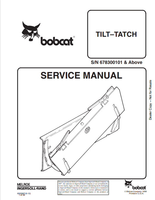 BOBCAT TILT TATCH SERVICE MANUAL 6900887 PDF