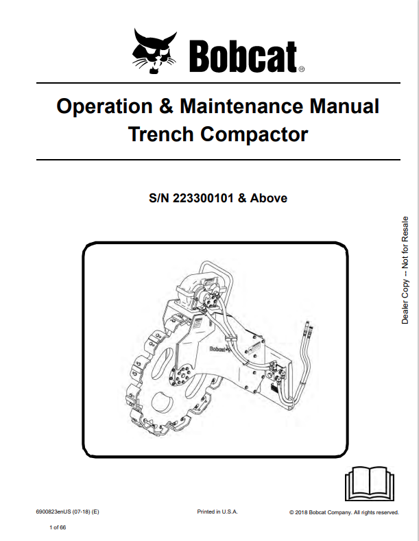 BOBCAT TRENCH COMPACTOR OPERATION AND MAINTENANCE MANUAL 6900823 PDF