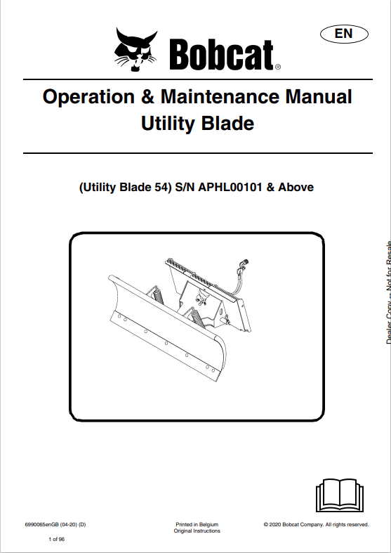 BOBCAT UTILITY BLADE 54 OPERATION AND MAINTENANCE MANUAL 6990065 PDF