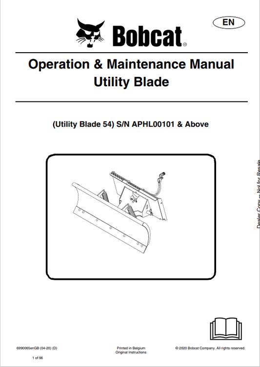 BOBCAT UTILITY BLADE 54 OPERATION AND MAINTENANCE MANUAL 6990065 PDF