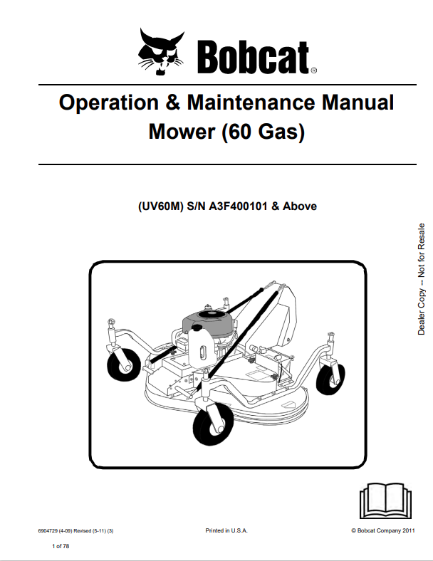 BOBCAT UV60M MOWER (60 GAS) OPERATION AND MAINTENANCE MANUAL 6904729 PDF