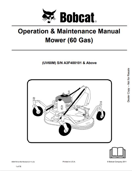BOBCAT UV60M MOWER (60 GAS) OPERATION AND MAINTENANCE MANUAL 6904729 PDF