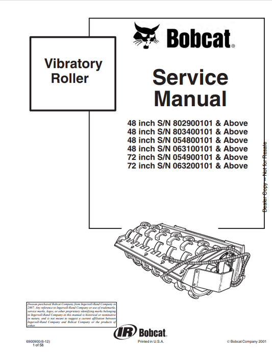 BOBCAT VIBRATORY ROLLER SERVICE MANUAL 6900900 PDF