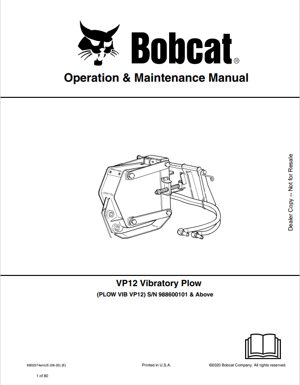BOBCAT VP12 VIBRATORY PLOW OPERATION AND MAINTENANCE MANUAL 6902574 PDF