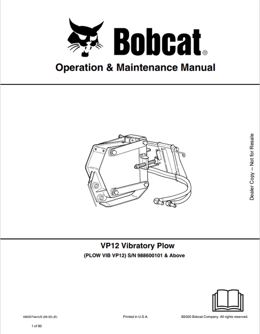 BOBCAT VP12 VIBRATORY PLOW OPERATION AND MAINTENANCE MANUAL 6902574 PDF