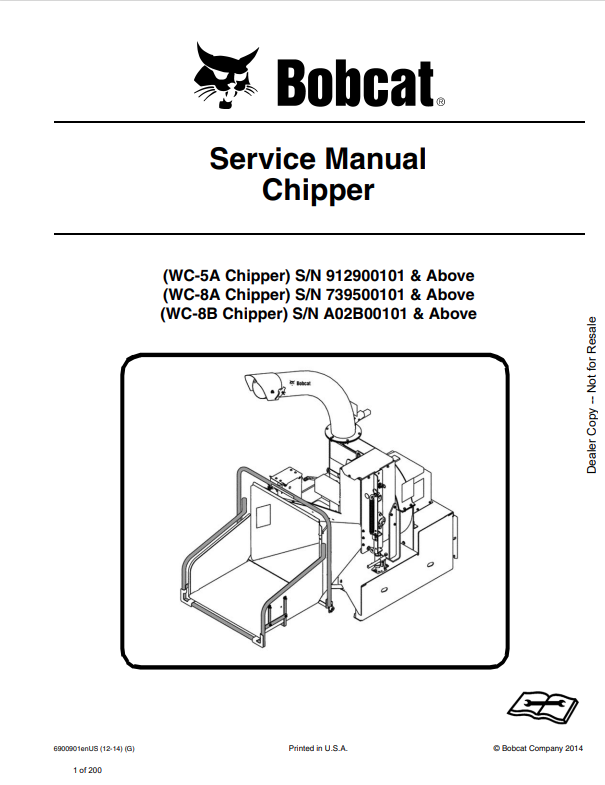 BOBCAT WC-5A, WC-8A, WC-8B CHIPPER SERVICE MANUAL 6900901 PDF
