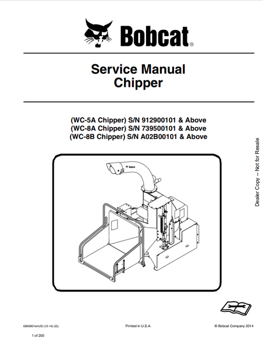 BOBCAT WC-5A, WC-8A, WC-8B CHIPPER SERVICE MANUAL 6900901 PDF