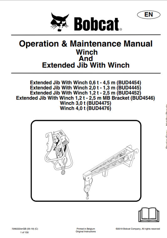 BOBCAT WINCH AND EXTENDED JIB WITH WINCH OPERATION AND MAINTENANCE MANUAL 7266222 PDF