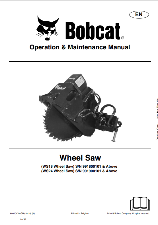 BOBCAT WS18, WS24 WHEEL SAW OPERATION AND MAINTENANCE MANUAL 6722612 PDF