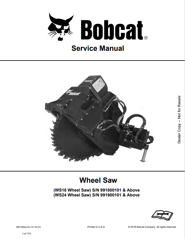 BOBCAT WS18, WS24 WHEEL SAW SERVICE MANUAL 6901389 PDF