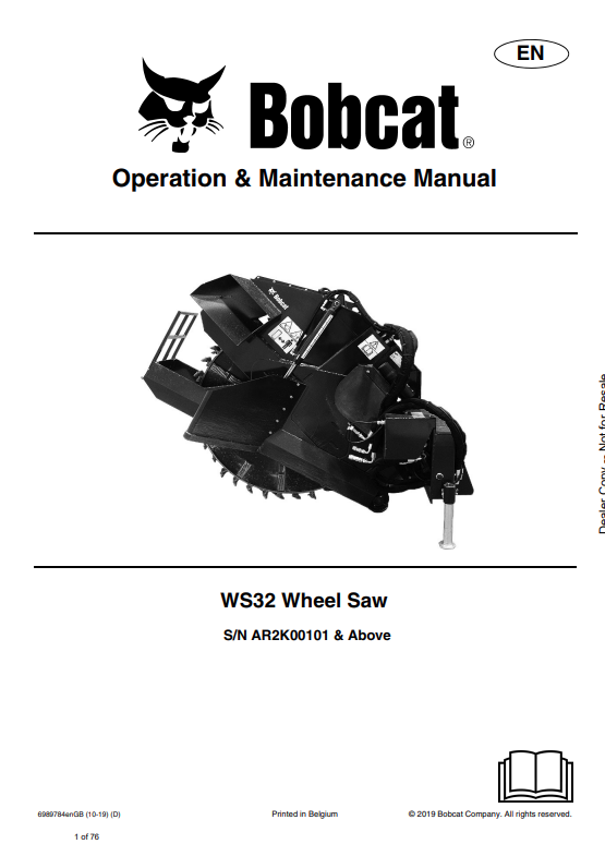 BOBCAT WS32 WHEEL SAW OPERATION AND MAINTENANCE MANUAL 6989784 PDF