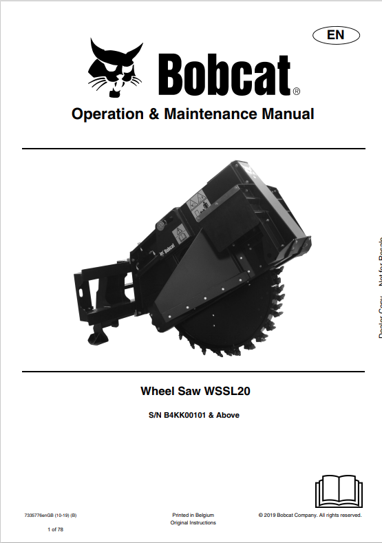 BOBCAT WSSL20 WHEEL SAW OPERATION AND MAINTENANCE MANUAL 7335776 PDF