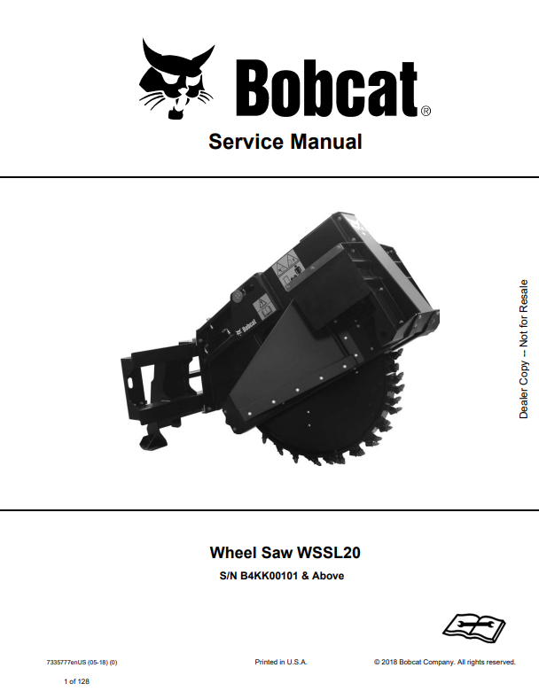 BOBCAT WSSL20 WHEEL SAW SERVICE MANUAL 7335777 PDF