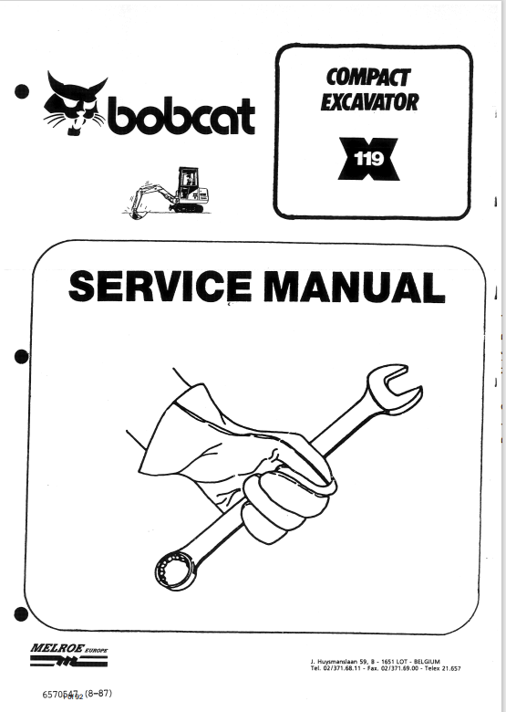 BOBCAT X119 HYDRAULIC EXCAVATOR SERVICE MANUAL 6570547 PDF