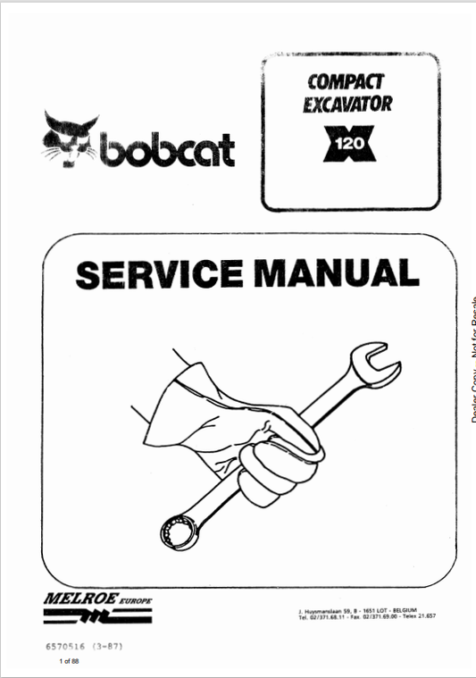 BOBCAT X120 COMPACT EXCAVATOR SERVICE MANUAL 6570516 PDF