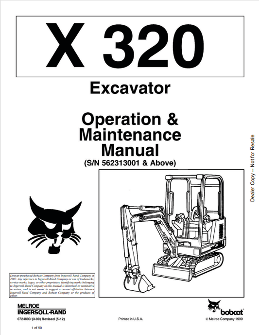 BOBCAT X320 EXCAVATOR OPERATION AND MAINTENANCE MANUAL 6724893 PDF