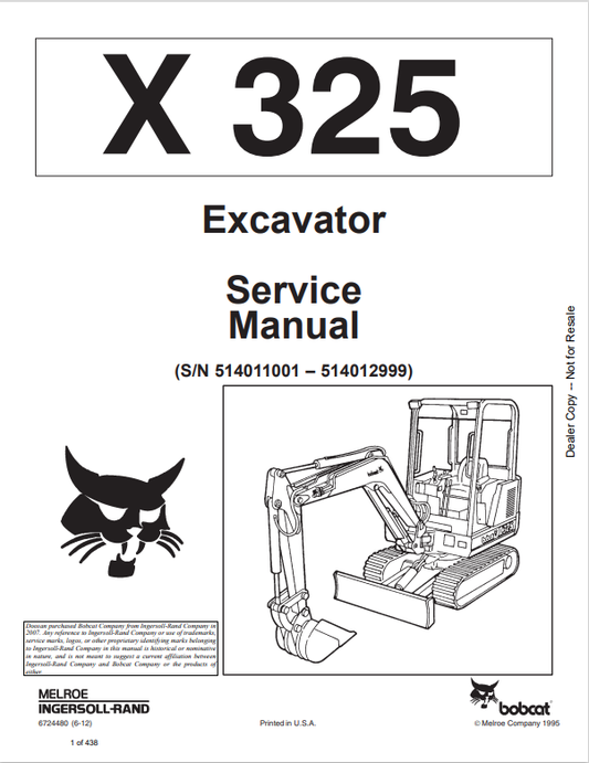 BOBCAT X325 EXCAVATOR SERVICE MANUAL 6724480 PDF