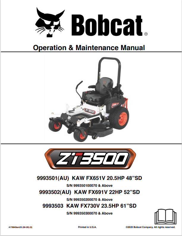 BOBCAT ZT3500 OPERATION AND MAINTENANCE MANUAL 4178849 PDF