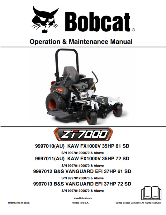 BOBCAT ZT7000 OPERATION AND MAINTENANCE MANUAL 4178816 PDF