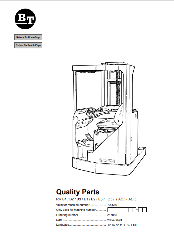 BT FORKLIFT RR B1, B2, B3, E1, E2, E3, (C), (AC), (ACi) QUALITY PARTS MANUAL PDF