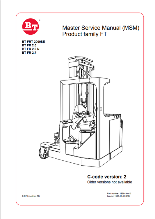 BT FORKLIFT BT FRT 2000SE, BT FR 2.0, BT FR 2.0 N, BT FR 2.7 SERVICE MANUAL PDF