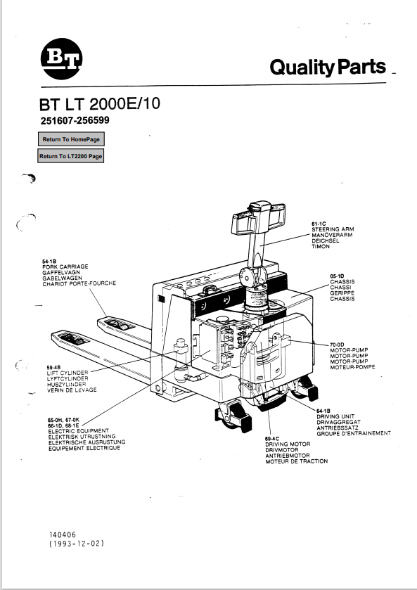 BT FORKLIFT BT LT 2200E, 10 QUALITY PARTS MANUAL PDF