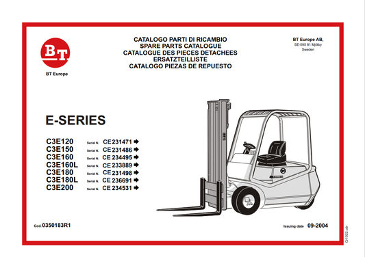 BT FORKLIFT C3E120, C3E150, C3E160, C3E160L, C3E180, C3E180L, C3E200 PARTS CATALOGUE MANUAL PDF