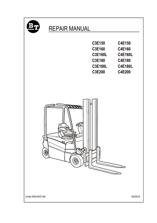 BT FORKLIFT C3E150, C3E160, C3E160L, C3E180, C3E180L, C3E200, C4E150, C4E160, C4E160L, C4E180, C4E180L, C4E200 REPAIR MANUAL PDF