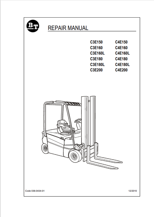 BT FORKLIFT C3E150, C3E160, C3E160L, C3E180, C3E180L, C3E200, C4E150, C4E160, C4E160L, C4E180, C4E180L, C4E200 REPAIR MANUAL PDF