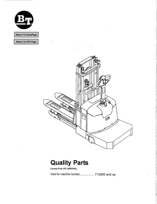 BT FORKLIFT CANADA POST LR7 (SPE160L) QUALITY PARTS MANUAL PDF