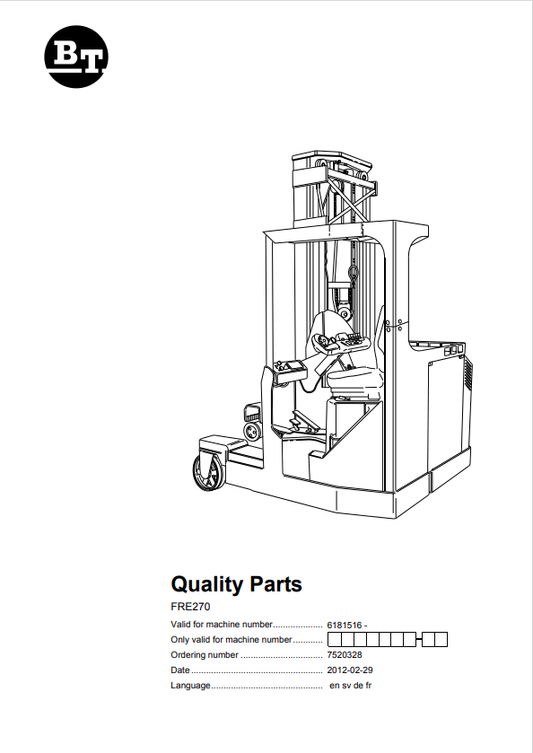 BT FORKLIFT FRE270 PARTS MANUAL PDF