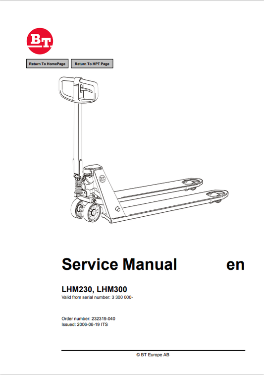 BT FORKLIFT LHM230, LHM300 SERVICE MANUAL PDF