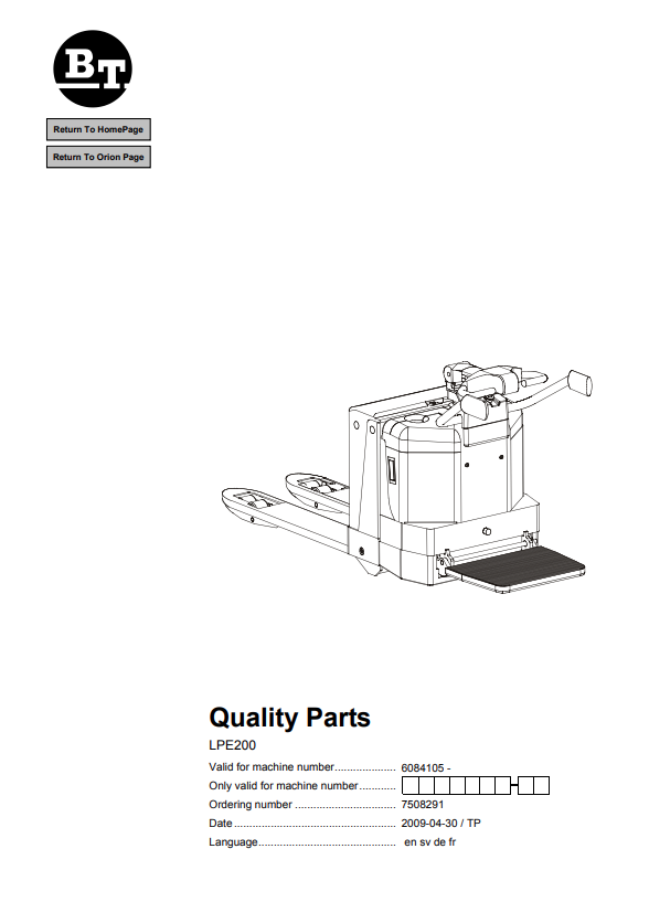 BT FORKLIFT LPE200 QUALITY PARTS MANUAL PDF