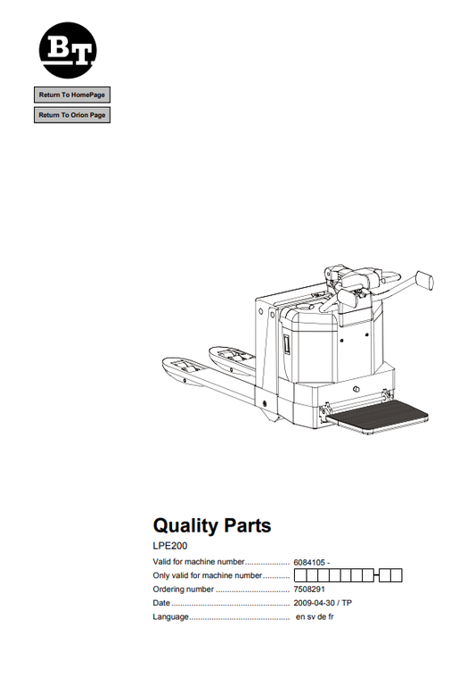 BT FORKLIFT LPE200 QUALITY PARTS MANUAL PDF