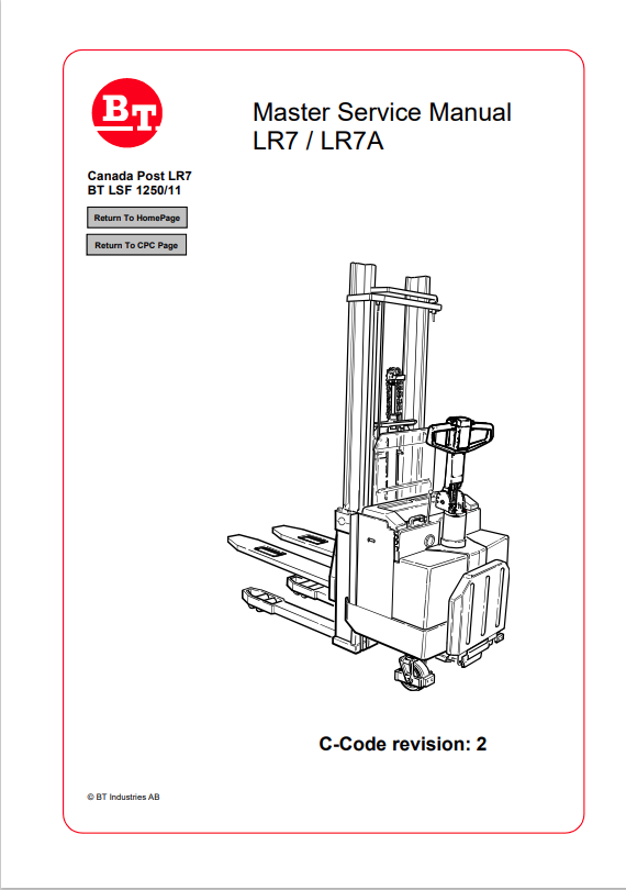 BT FORKLIFT LR7, LR7A SERVICE MANUAL PDF