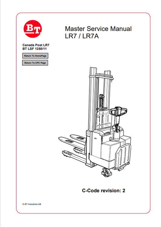 BT FORKLIFT LR7, LR7A SERVICE MANUAL PDF
