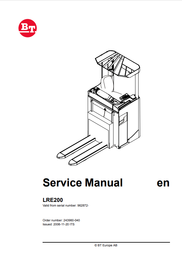 BT FORKLIFT LRE200 SERVICE MANUAL PDF