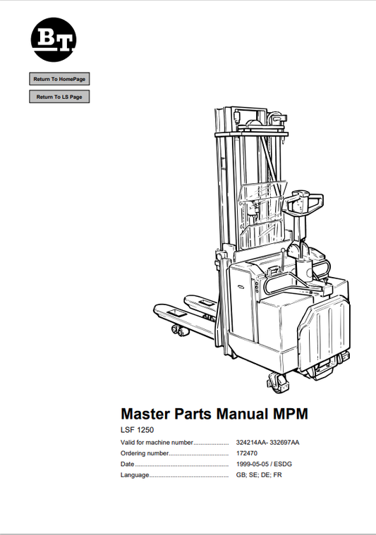 BT FORKLIFT LSF 1250 QUALITY PARTS MANUAL PDF