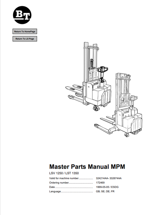 BT FORKLIFT LSV 1250, LST 1350 QUALITY PARTS MANUAL PDF