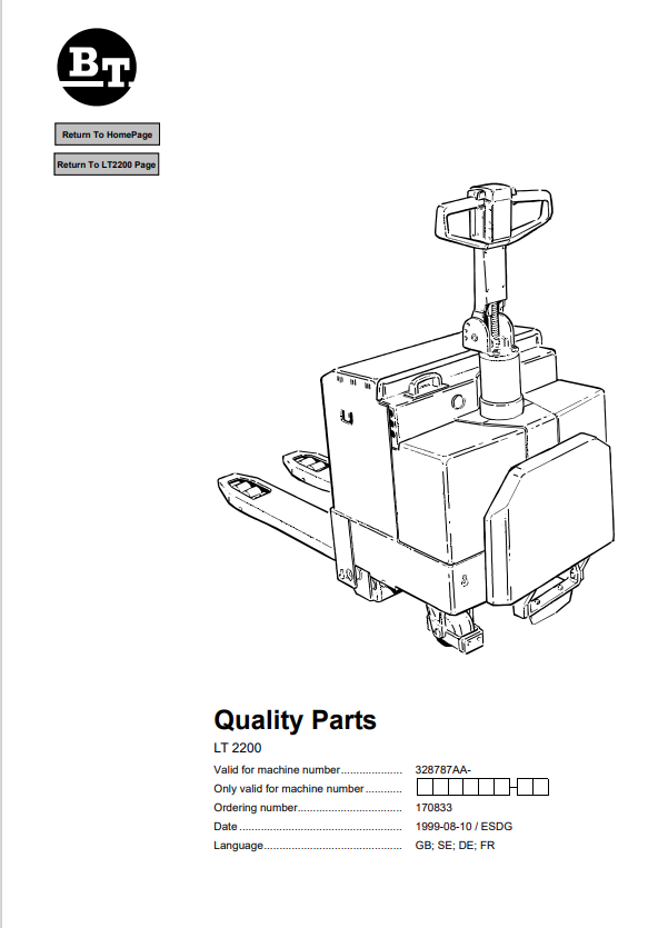 BT FORKLIFT LT 2200 QUALITY PARTS MANUAL PDF
