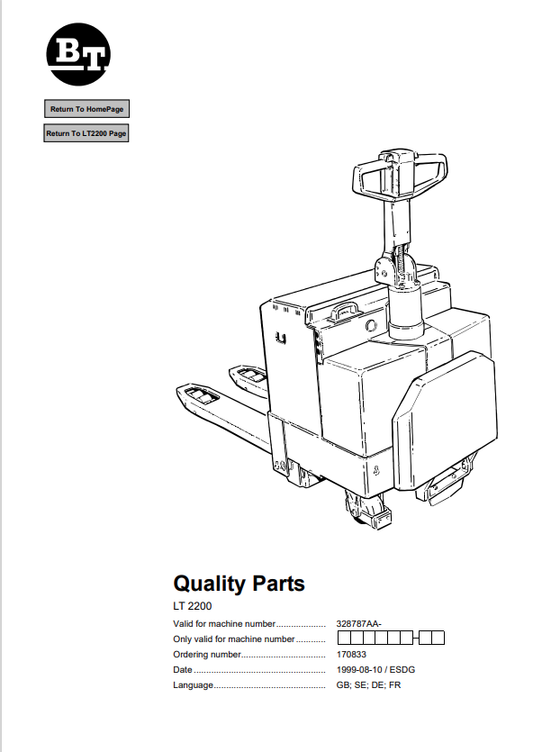 BT FORKLIFT LT 2200 QUALITY PARTS MANUAL PDF