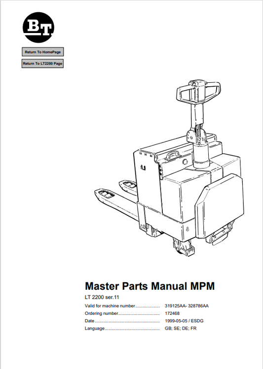 BT FORKLIFT LT 2200 SER.11 QUALITY PARTS MANUAL PDF