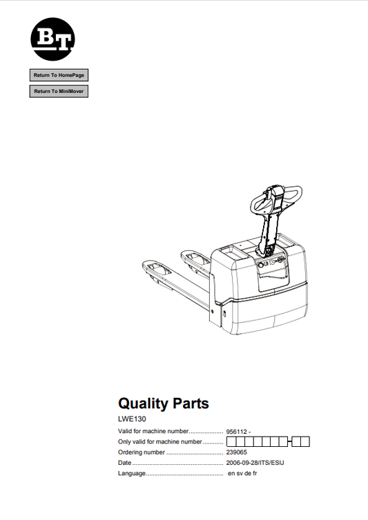 BT FORKLIFT LWE130 QUALITY PARTS MANUAL PDF