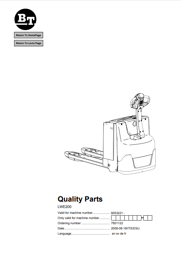 BT FORKLIFT LWE200 QUALITY PARTS MANUAL PDF