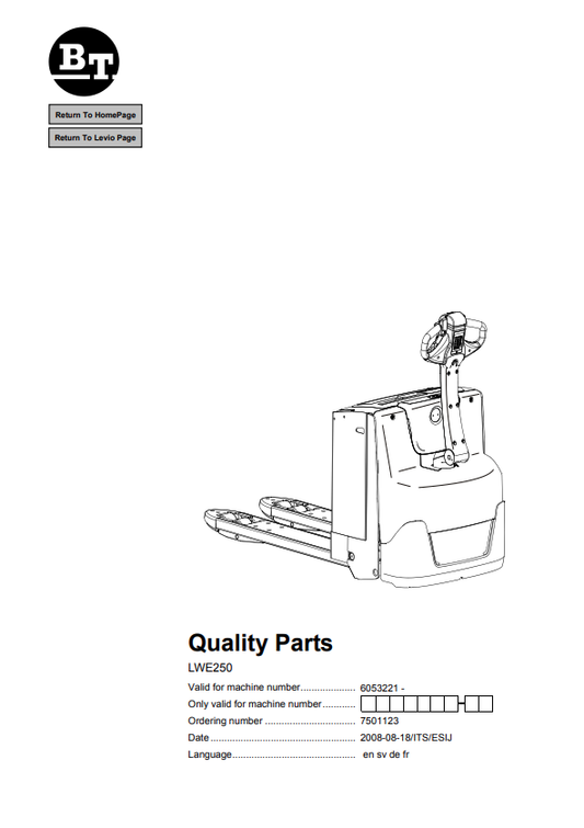 BT FORKLIFT LWE250 QUALITY PARTS MANUAL PDF
