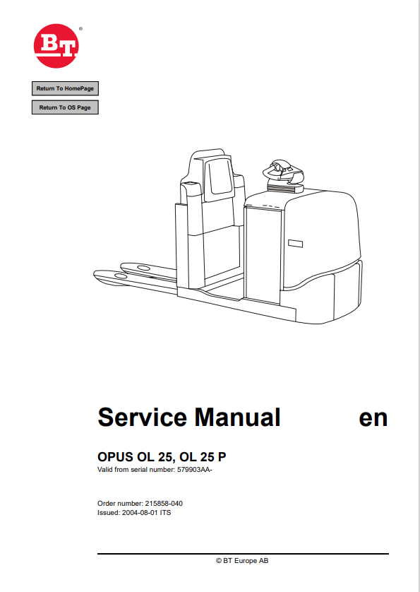 BT FORKLIFT OPUS OL 25, OL 25 P SERVICE MANUAL PDF