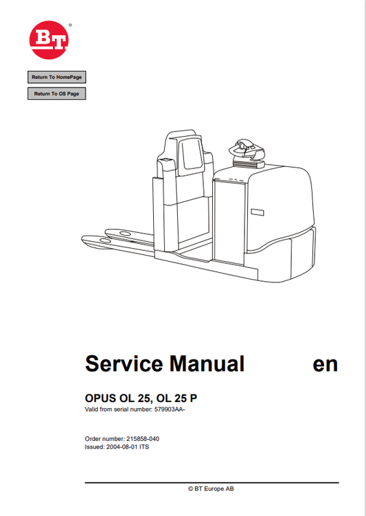 BT FORKLIFT OPUS OL 25, OL 25 P SERVICE MANUAL PDF