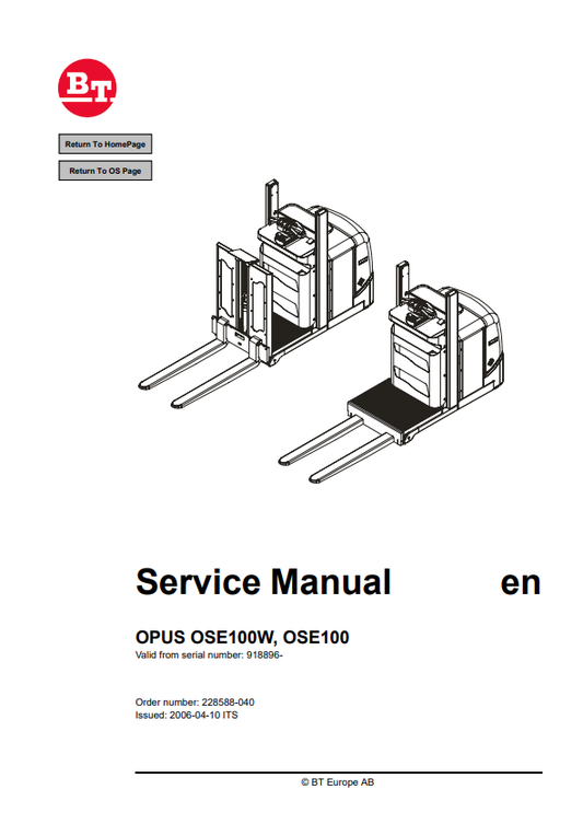 BT FORKLIFT OPUS OSE100W, OSE100 SERVICE MANUAL PDF