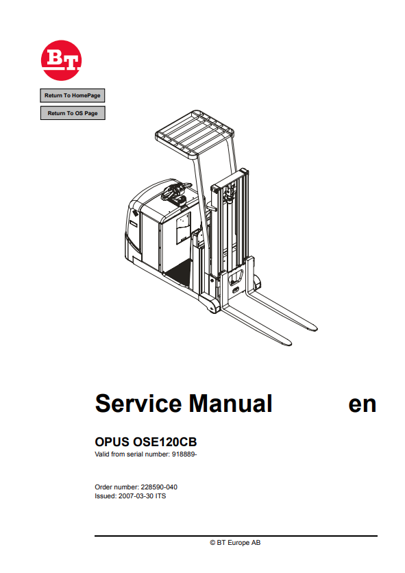BT FORKLIFT OPUS OSE120CB SERVICE MANUAL PDF
