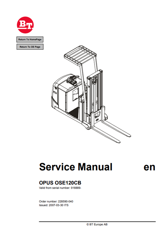 BT FORKLIFT OPUS OSE120CB SERVICE MANUAL PDF